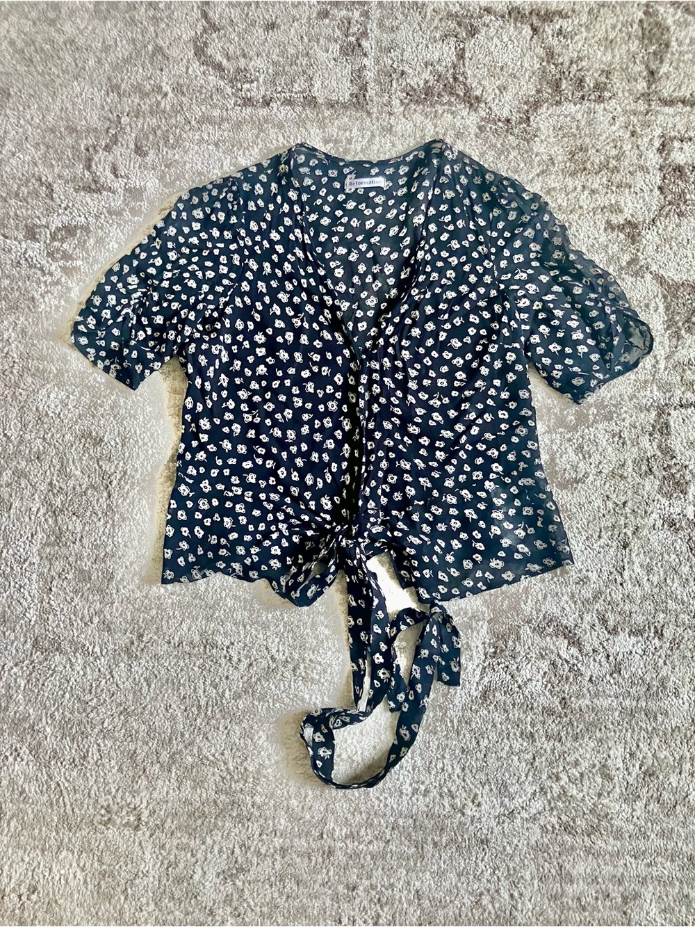 Reformation black  Floral Tie-Front Blouse